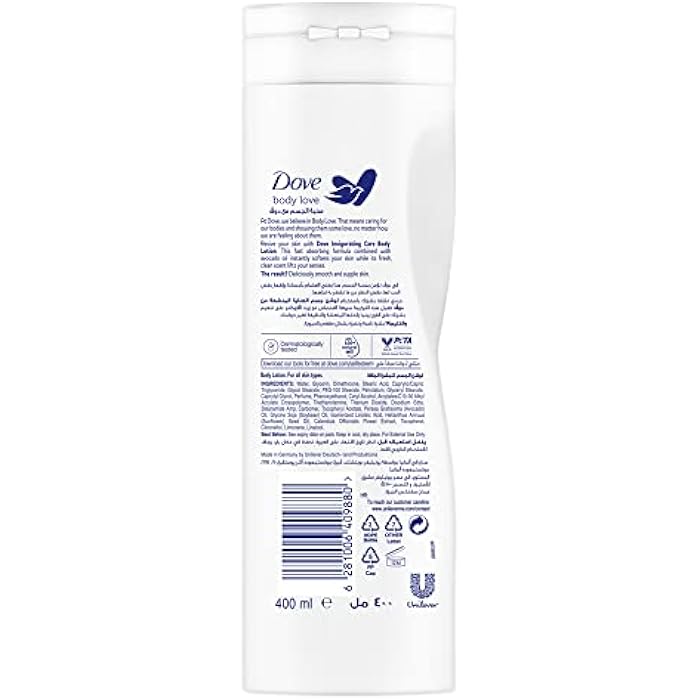 Dove Body Love Invigorating Care Body Lotion, Made With 100 Percent Natural Oils, Avocado Oil And Calendula Extract, Up To 72 Hours Of Moisturization 400Ml - Image 2